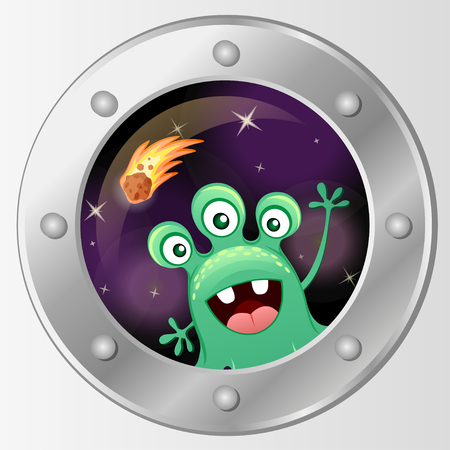 Porthole of the spaceship. View from rocket to alienのイラスト素材
