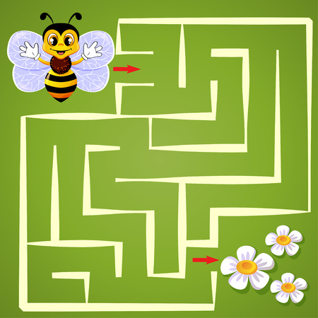 Help bee find path to flower. Labyrinth. Maze game for kidsのイラスト素材