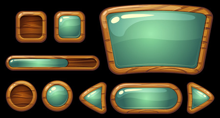GUI wooden buttons with glossy effects. Game elementsのイラスト素材