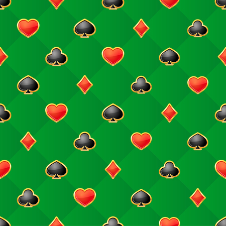 Seamless pattern with playing card suits on green backgroundのイラスト素材