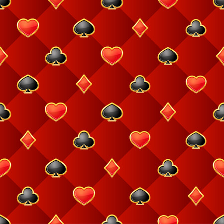 Seamless pattern with playing card suits on burgundy backgroundのイラスト素材
