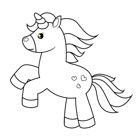 Cute cartoon unicorn. Black and white vector illustration for coloring bookのイラスト素材