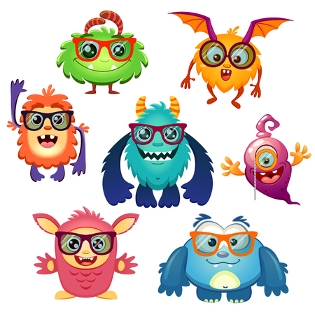 Cute cartoon monsters in glassesのイラスト素材