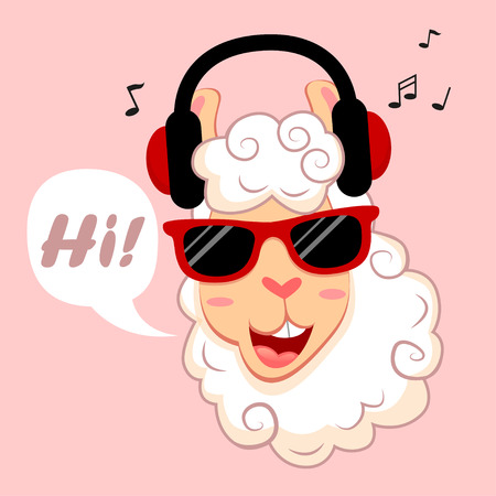 Llama in sunglass and headphones. Alpacaのイラスト素材