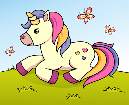 Cute cartoon unicornのイラスト素材