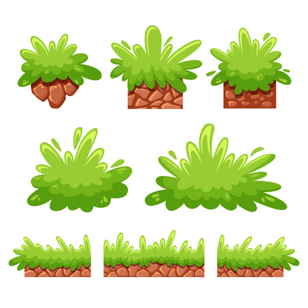 Cartoon bushes and grass for gameのイラスト素材
