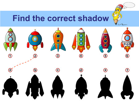 Find correct shadow. Kids educational game. Spaceship. Rocketのイラスト素材