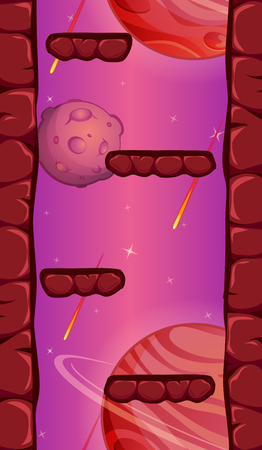 Fantasy space background for 2d mobile game. Alien landscape. Vertical parallax game backgroundのイラスト素材