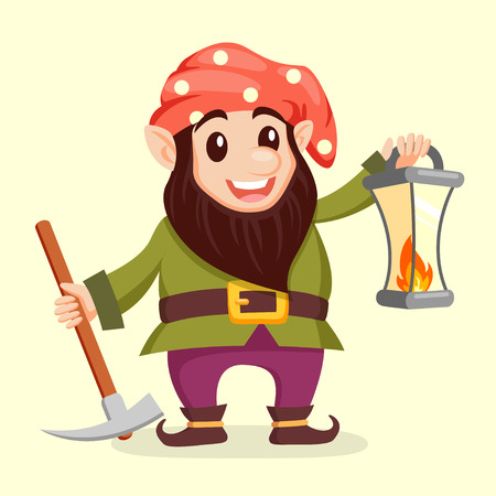 Fairy tale gnome with lamp. Dwarf. Elfのイラスト素材