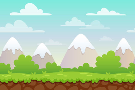 Landscape with grass and mountains. Background for UI game. Background with separated layers for gameのイラスト素材