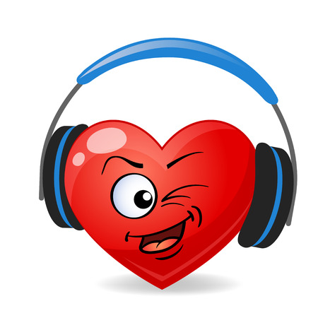 Cartoon heart with headphones. I love musicのイラスト素材