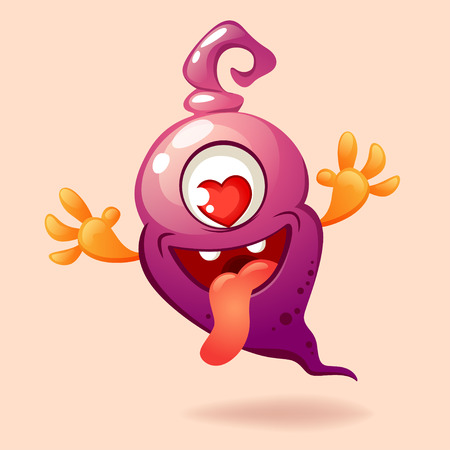 Cute cartoon purple monster in loveのイラスト素材