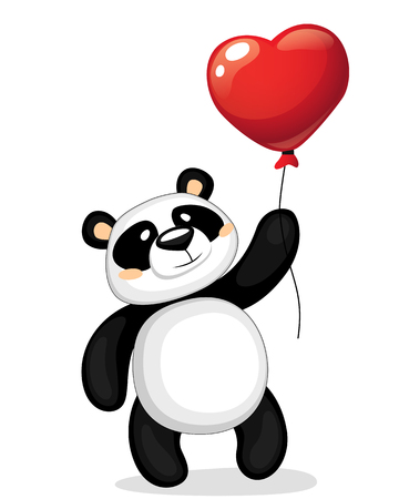 Panda with heart balloonのイラスト素材