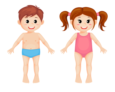 Parts of body. Cute cartoon boy and girlのイラスト素材