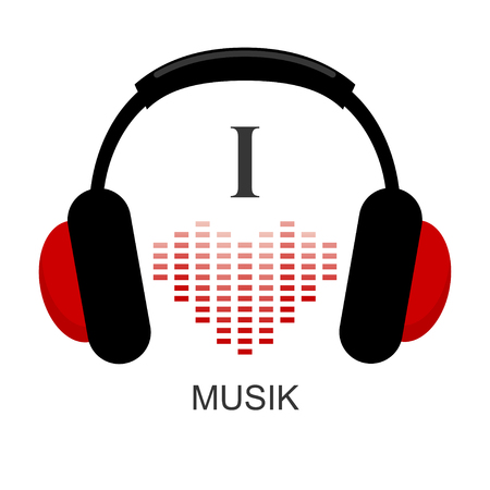 I like musik. Headphones and sound wave in heart shape. Equalizerのイラスト素材
