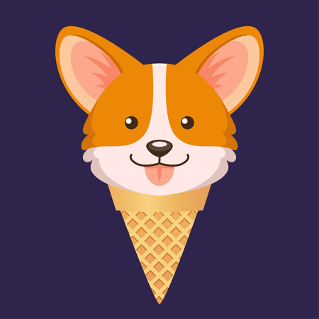 Corgi ice cream. Cute puppy cartoon in a waffle coneのイラスト素材