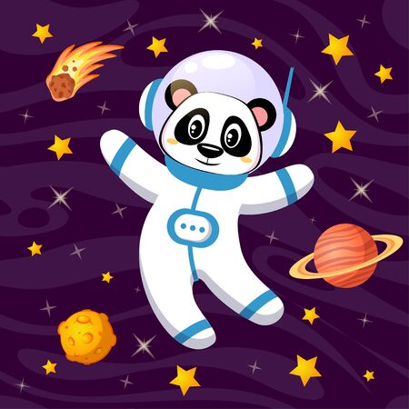Cute cartoon panda astronaut in spaceのイラスト素材