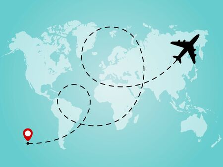 World map with airplane line path. Travel conceptのイラスト素材