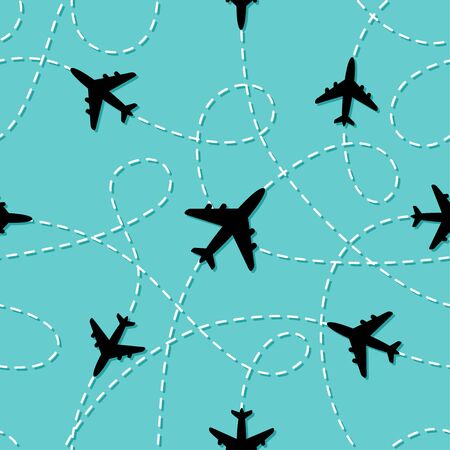 Seamless pattern with linepath airplanesのイラスト素材