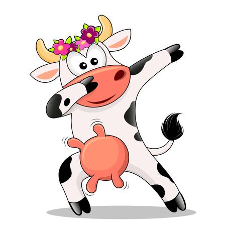 Cute dabbing cow isolated on whute backgroundのイラスト素材