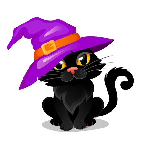Halloween black cat in a witch hatのイラスト素材