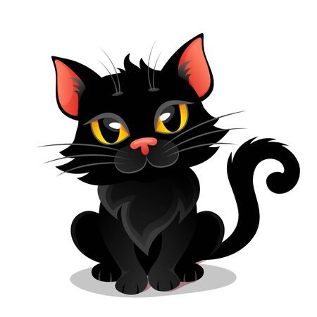Cute black cat. Kitten.Illustration isolated on white backgroundのイラスト素材