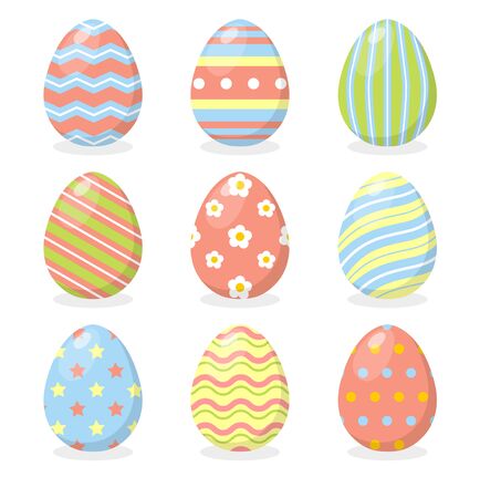 Set of Easter eggs with different texture. Happy easter. Vector illustration isolated on vhite backgroundのイラスト素材