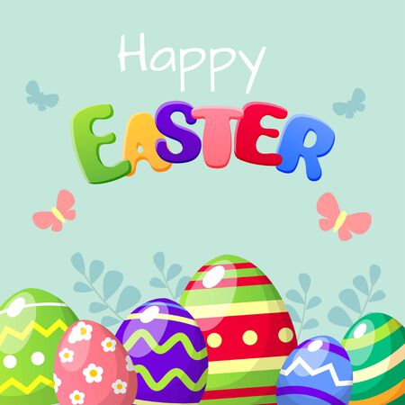 Happy Easter card with colorful Easter eggsのイラスト素材