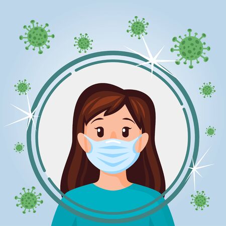 Woman in medical mask. Concept of stop Coronavirus. Prevention methods Covid-19.のイラスト素材