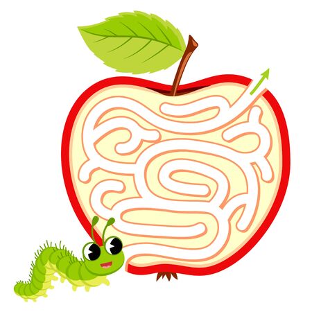 Help caterpillar find path through apple. Labyrinth. Maze game for kidsのイラスト素材