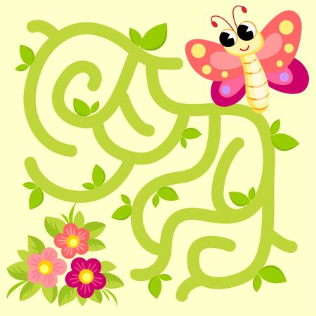 Help butterfly find path to flowers. Labyrinth. Maze game for kidsのイラスト素材
