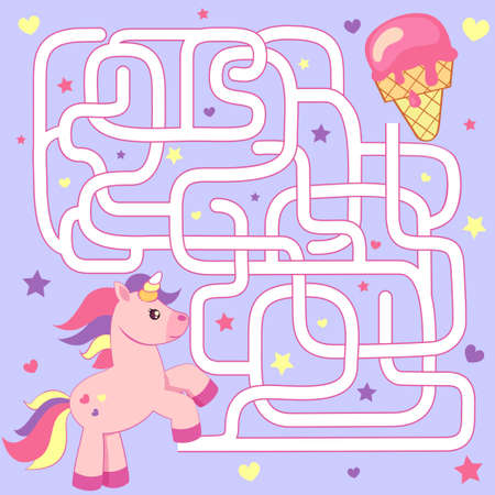 Help unicorn find path to ice cream. Labyrinth. Maze game for kidsのイラスト素材