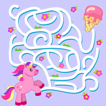 Help unicorn find path to ice cream. Labyrinth. Maze game for kidsのイラスト素材
