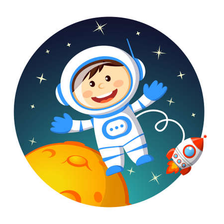 Cute cartoon astronaut in spaceのイラスト素材
