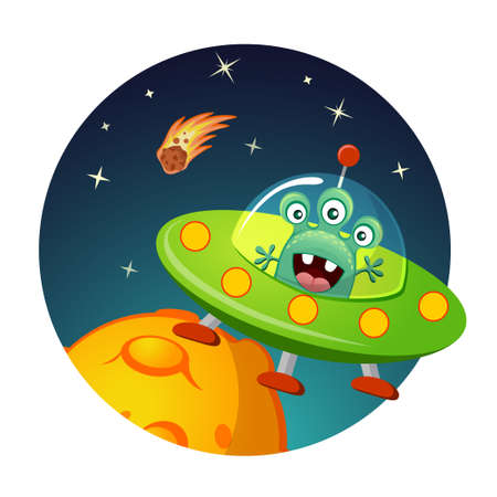 UFO in space. Round compositionのイラスト素材