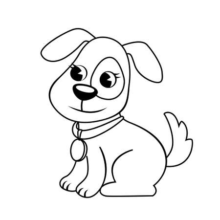 Cute cartoon little dog. Puppy. Black and white vector illustration for coloring bookのイラスト素材