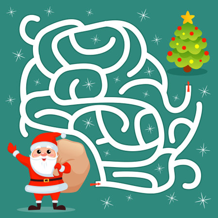 Help Santa Claus find path to christmas tree. Labyrinth. Maze game for kidsのイラスト素材