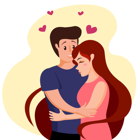 Beautiful young couple in love. Man hugs a woman. Vector illustration for Valentine's dayのイラスト素材
