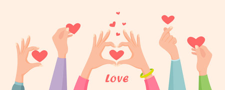 Share your Love. Hands with hearts. Banner for Valentine's dayのイラスト素材
