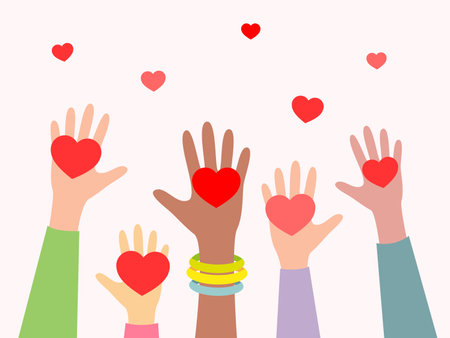 Hands with hearts. Concept of volunteering, charity and donation. Give and share your loveのイラスト素材