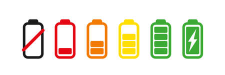 Set of battery charge level indicator. Vector illustration isolated on white backgroundのイラスト素材