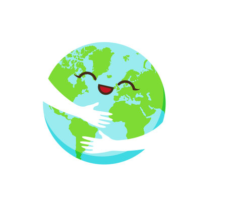 Hugging Earth, hands holding Earth. Save our planet. World Environment day or Earth day concept. Vector illustration isolated on white backgroundのイラスト素材