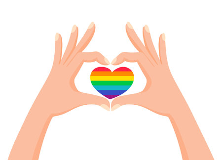 Hands make heart signwith LGBT rainbow color. Love is love. Pride concept. Vector illustrationのイラスト素材