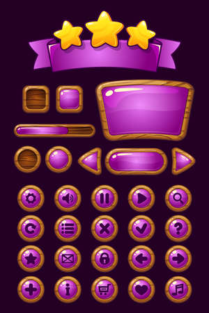 GUI wooden buttons with glossy effects. Game elementsのイラスト素材