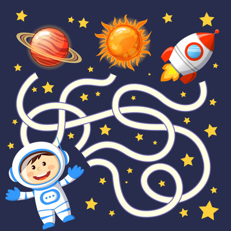 Help cosmonaut find path to rocket. Labyrinth. Maze game for kidsのイラスト素材