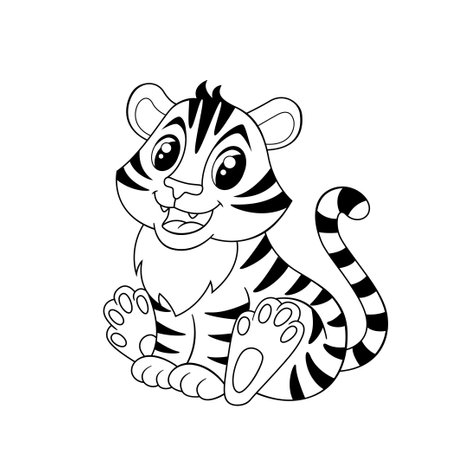 Cartoon tiger. Black and white vector illustration for coloring bookのイラスト素材
