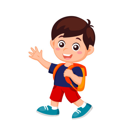 Boy with school bag. Back to school concept. Vector illustration isolated on white backgroundのイラスト素材