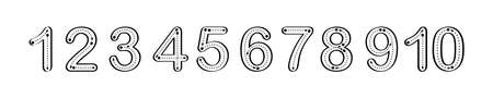 Educational illustration to learn how to count and write from one to ten. Worksheet for practicing fine motor skills in kindergarten and preschool. Black and whiteのイラスト素材