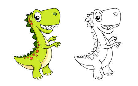 Cute cartoon dinosaur. Dino. Black and white vector illustration for coloring bookのイラスト素材