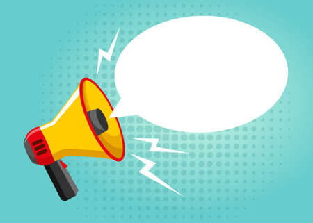 Megaphone with speech bubble. Simple speaker. Vector illustrationのイラスト素材